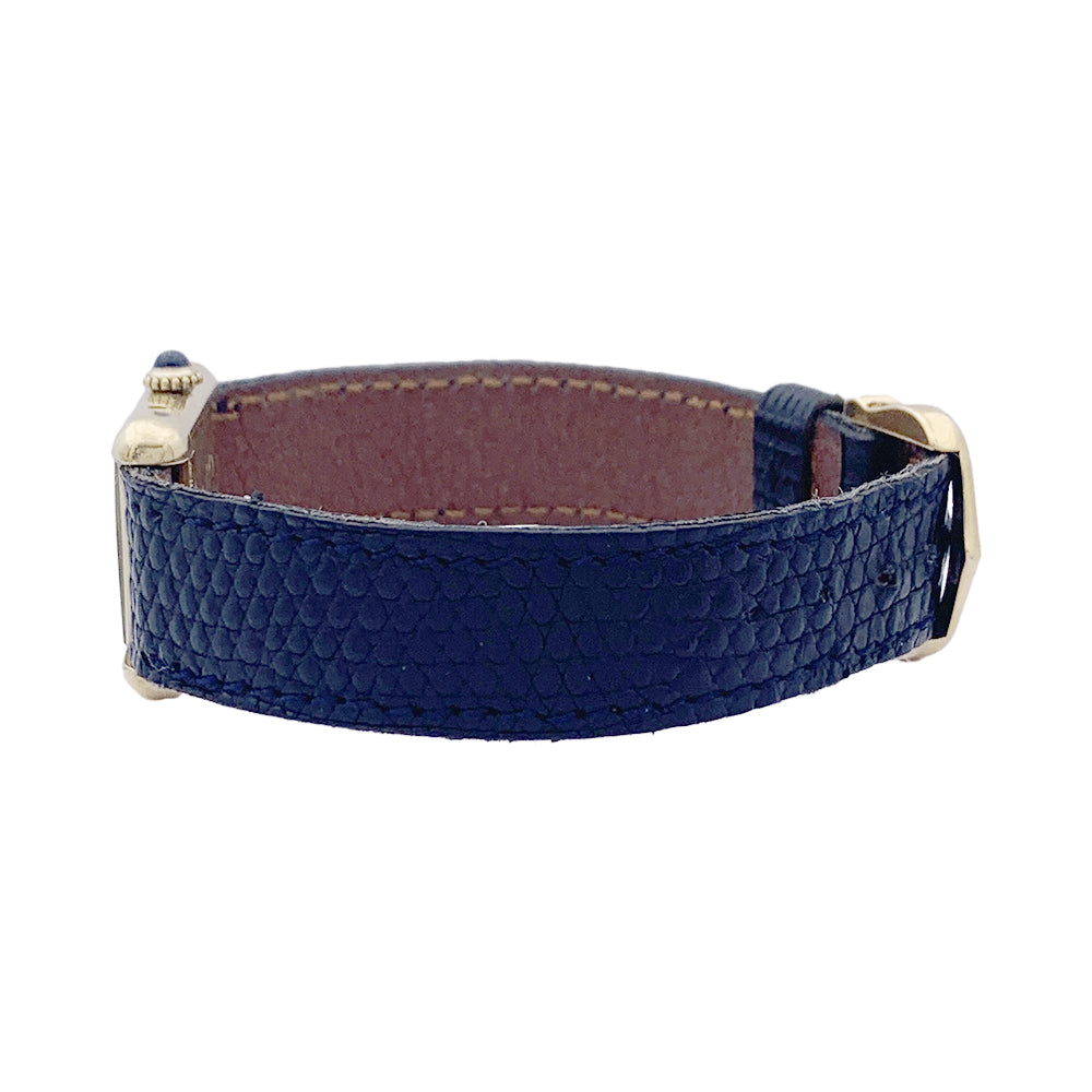 Cartier "Tank Must" watch, gold-plated silver, blue lacquered dial.