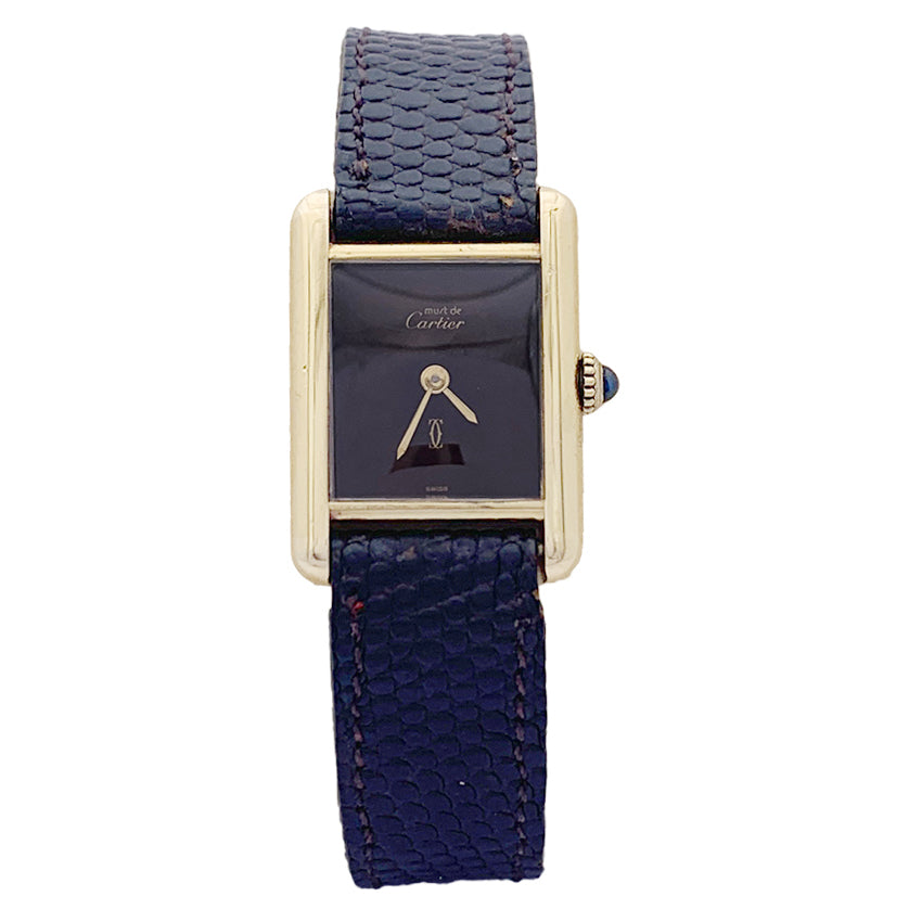 Cartier "Tank Must" watch, gold-plated silver, brown lacquered dial.