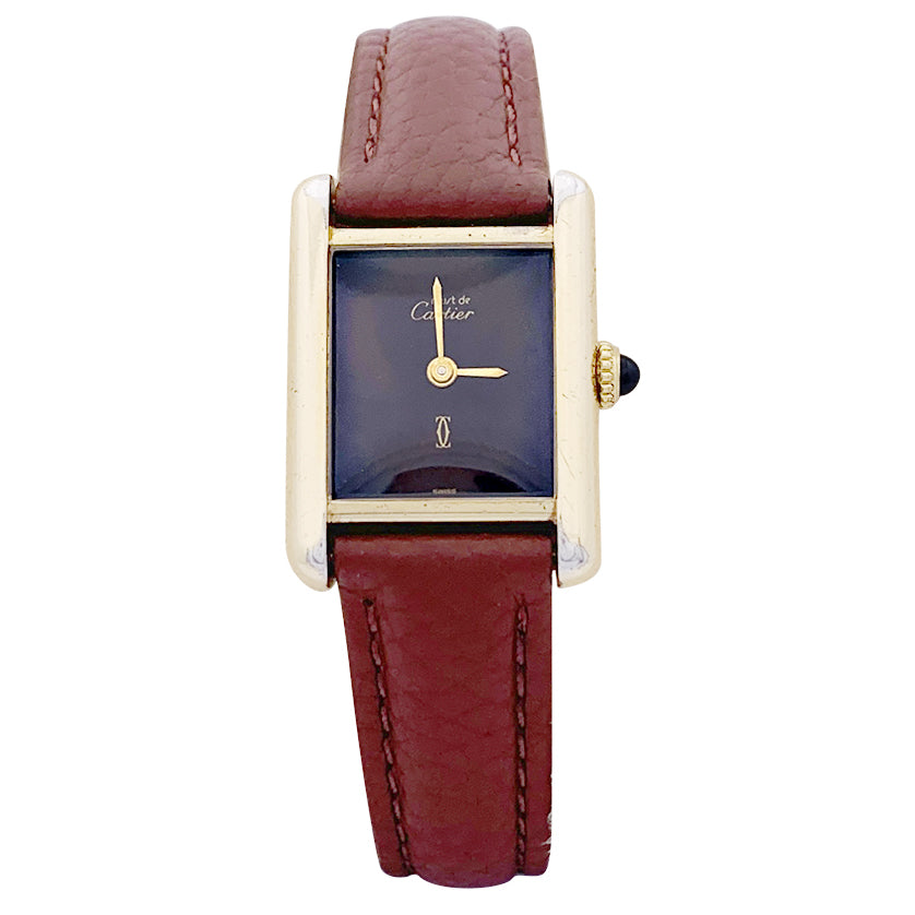 Cartier "Tank Must" watch, gold-plated silver, brown lacquered dial.