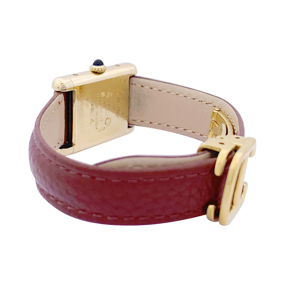 Cartier "Tank Must" watch, gold-plated silver, brown lacquered dial.