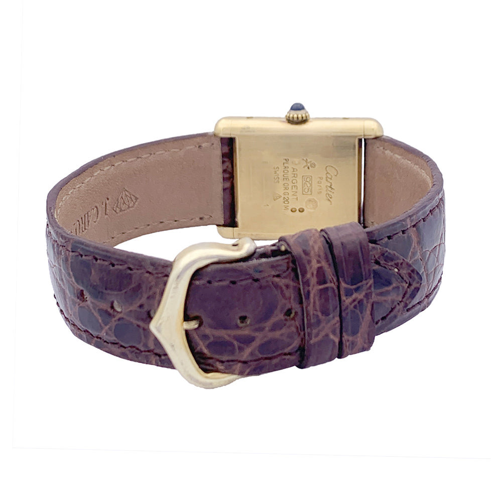 Cartier "Tank Must" watch, gold-plated silver, brown lacquered dial.
