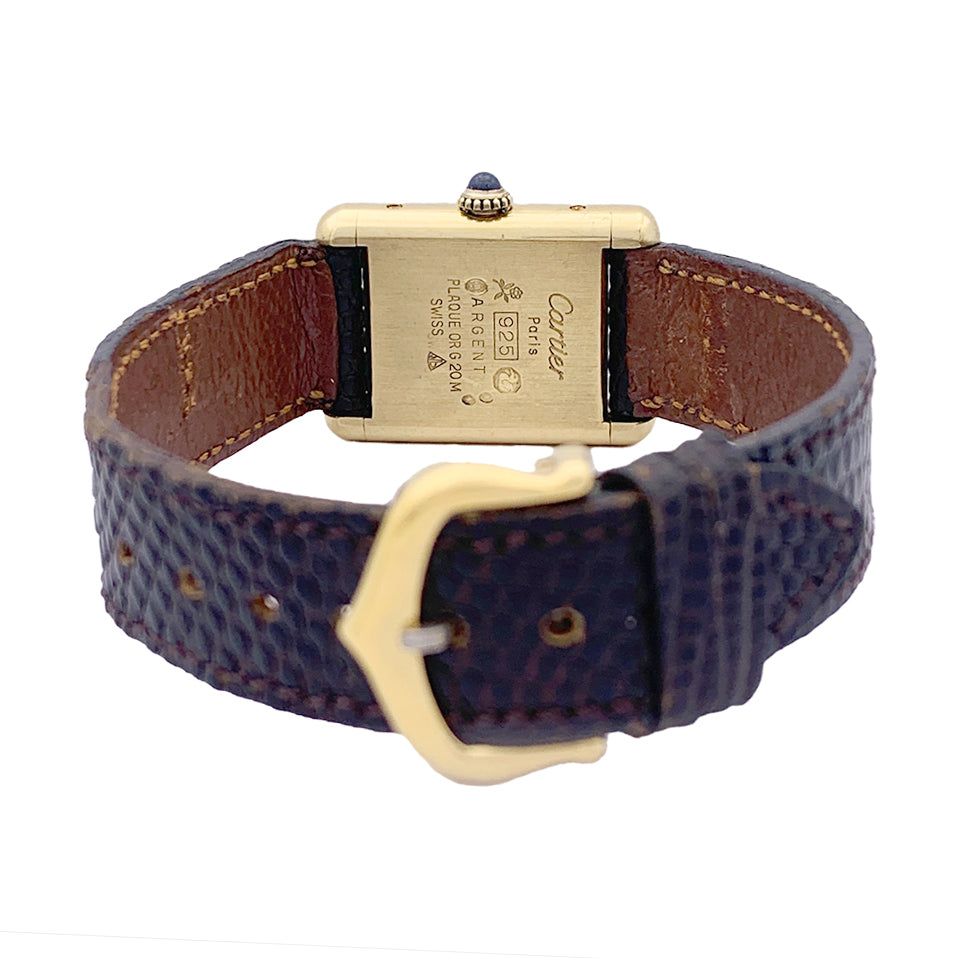Cartier "Tank Must" watch, gold-plated silver, brown lacquered dial.