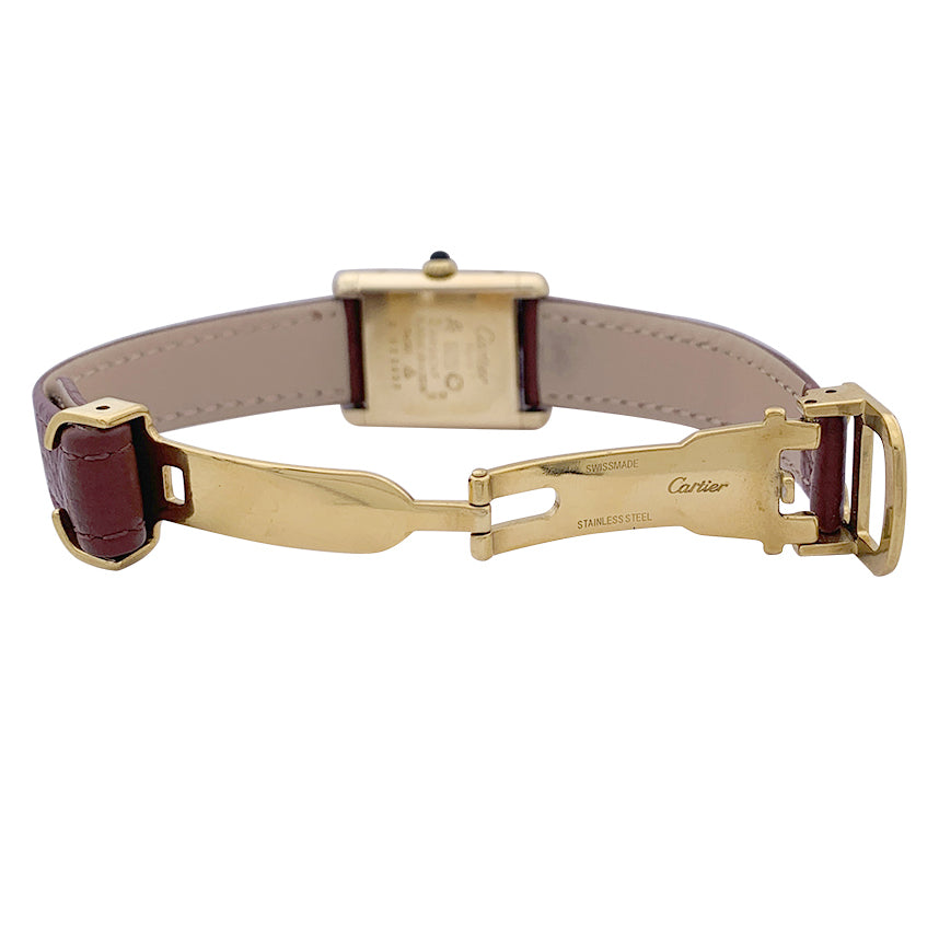 Cartier "Tank Must" watch, gold-plated silver, brown lacquered dial.