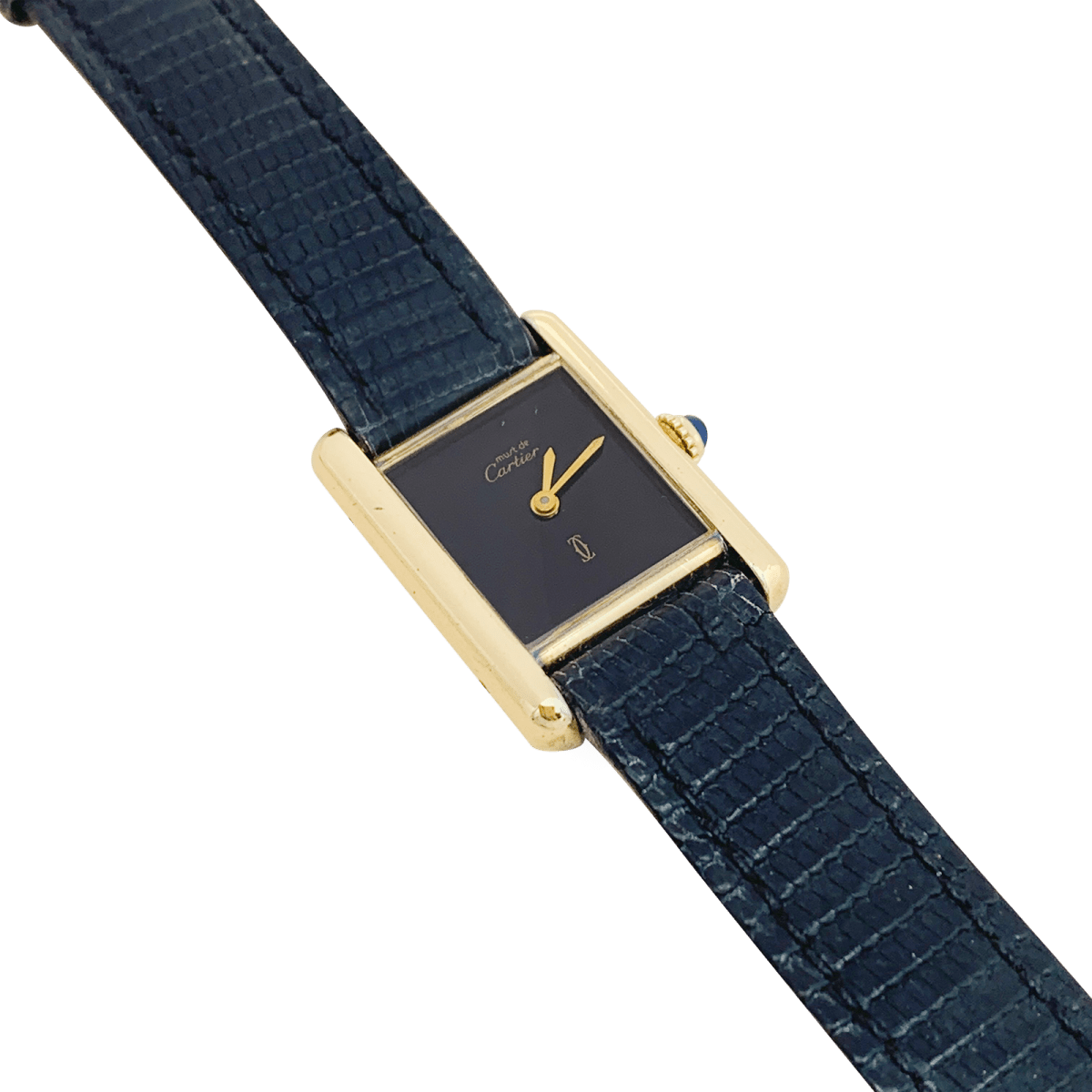 Montre Cartier "Tank Must" argent plaqué or, cadran laqué noir. - Maison Eloe