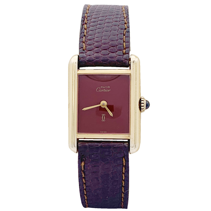 Cartier "Tank Must" watch, gold-plated silver, red lacquered dial.
