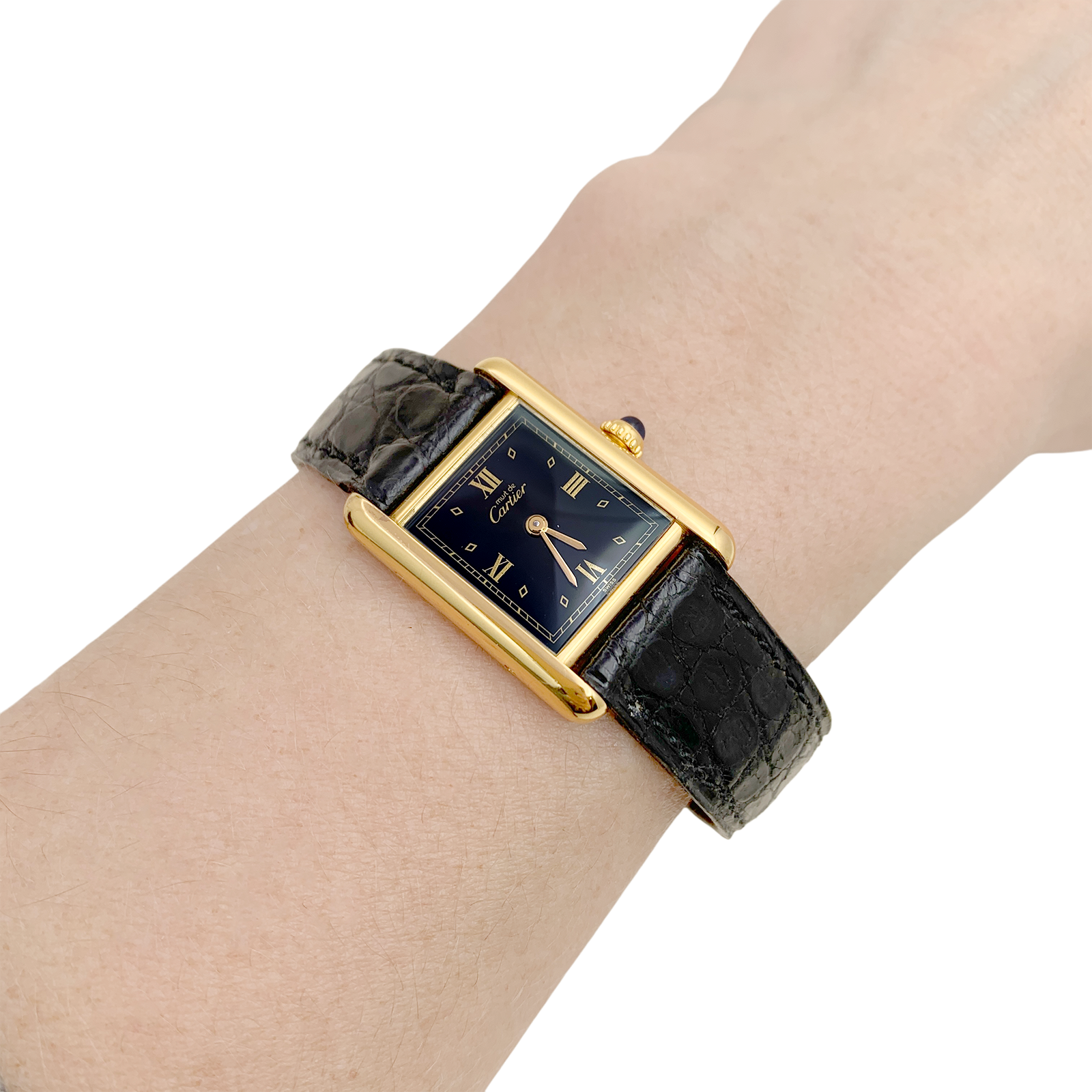 Montre Cartier "Tank Must" argent plaqué or, cuir.