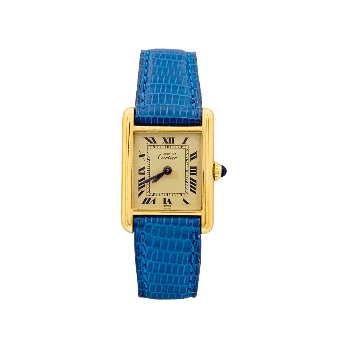 Montre Cartier "Tank Must" argent plaqué or, cuir. - Maison Eloe