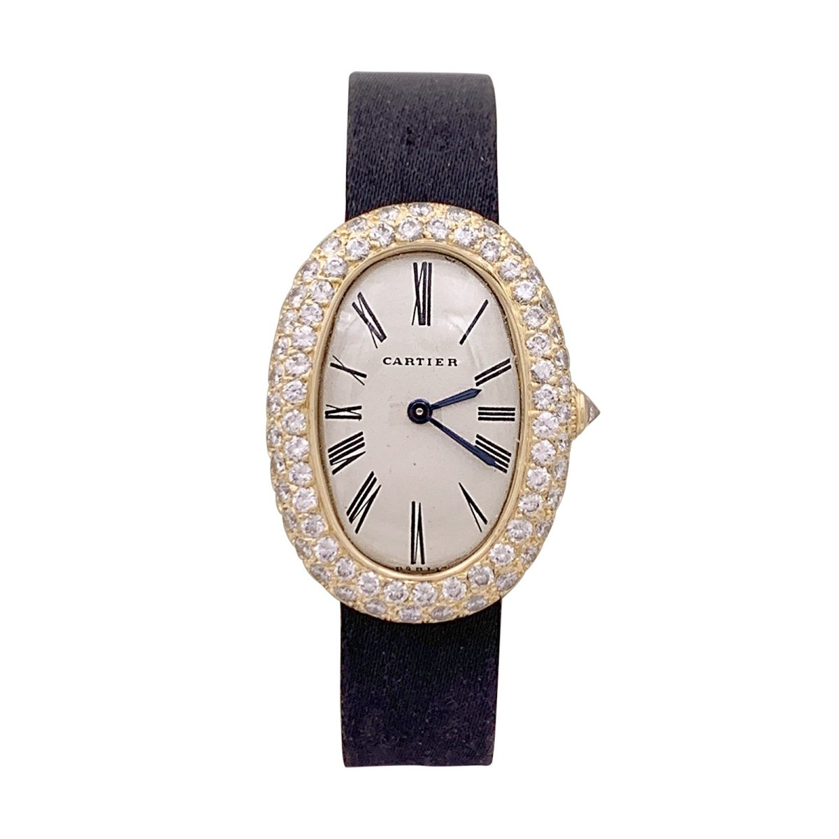 Montre Cartier, "Baignoire", or jaune, diamants Vintage - Maison Eloe