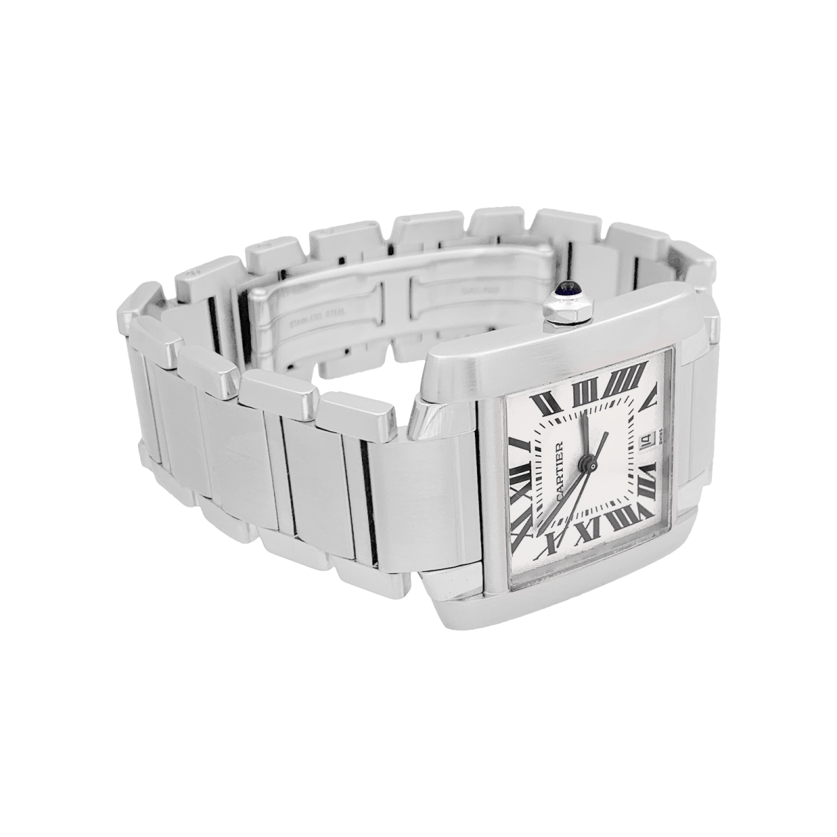 Montre Cartier, "Tank Française", acier. - Maison Eloe