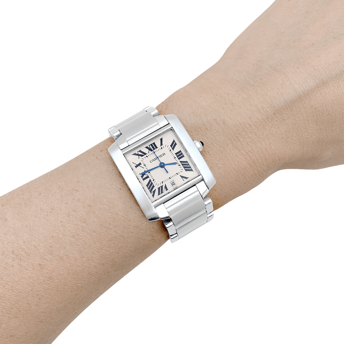 Montre Cartier, "Tank Française", acier. - Maison Eloe