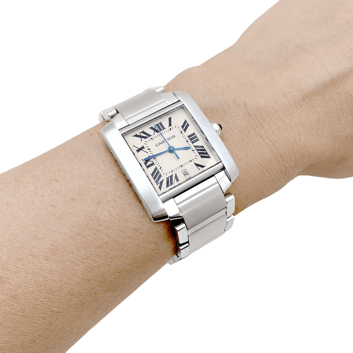 Montre Cartier, "Tank Française", acier. - Maison Eloe