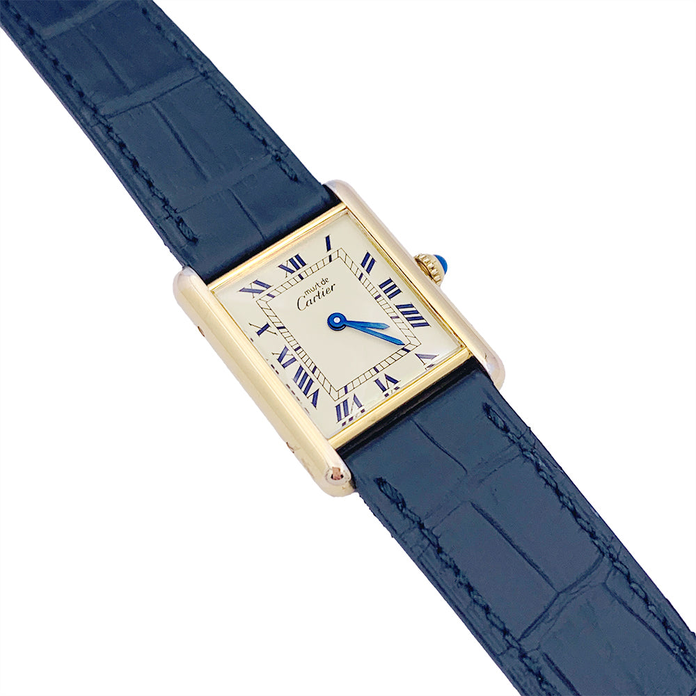 Cartier watch, "Must de Cartier", gold and silver plated, leather.