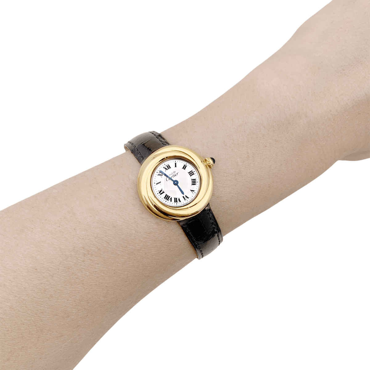 Montre Cartier, "Trinity Must", argent plaqué or, cuir. - Maison Eloe