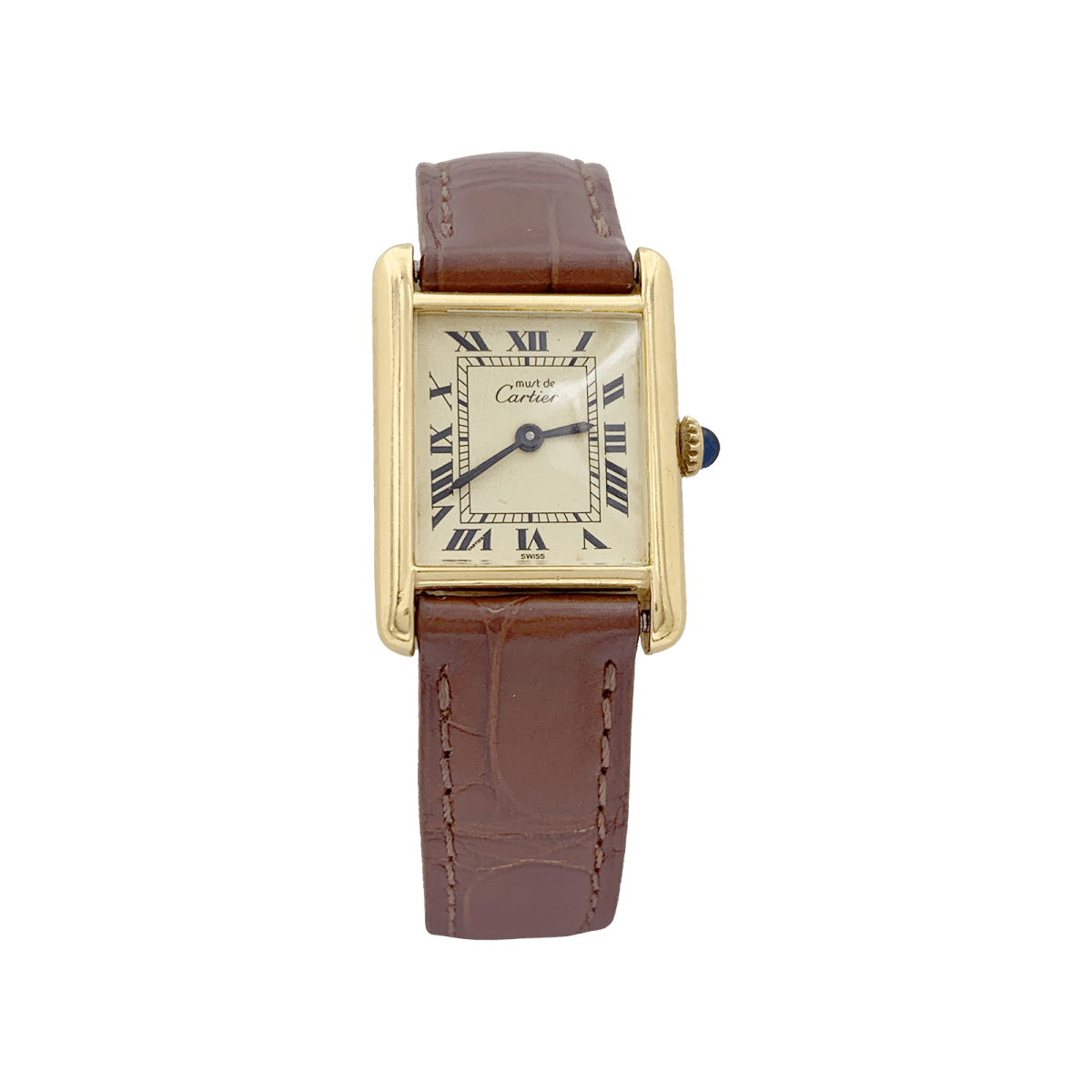 Montre Cartier "Tank Must" argent plaqué or, cuir. - Maison Eloe
