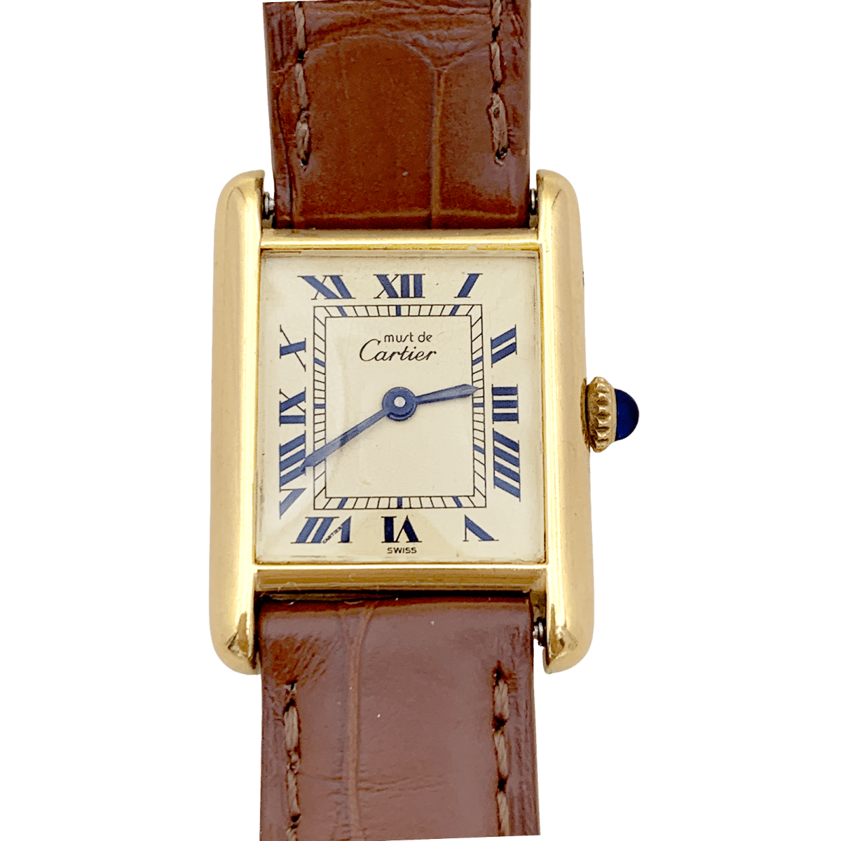 Montre Cartier "Tank Must" argent plaqué or, cuir. - Maison Eloe