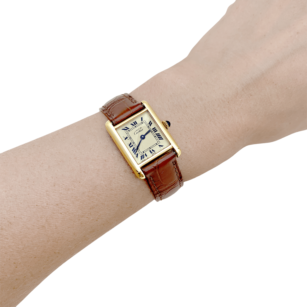 Montre Cartier "Tank Must" argent plaqué or, cuir. - Maison Eloe