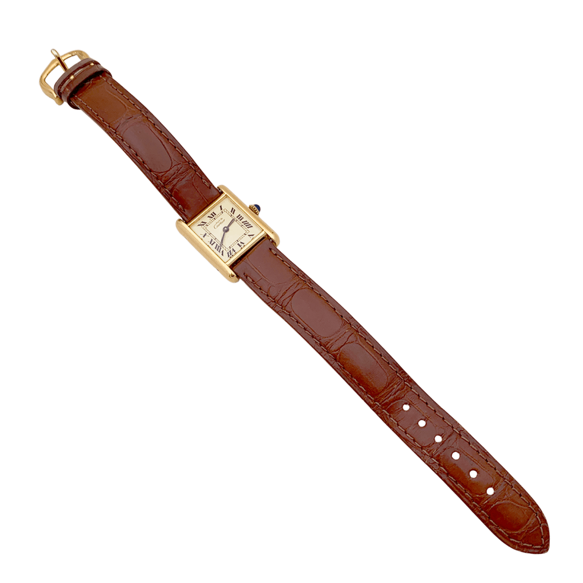Montre Cartier "Tank Must" argent plaqué or, cuir. - Maison Eloe