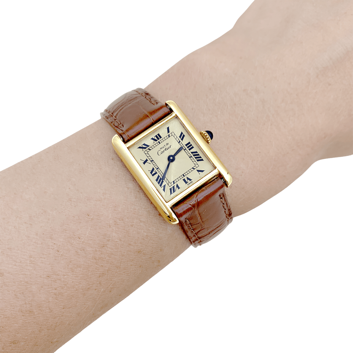 Montre Cartier "Tank Must" argent plaqué or, cuir. - Maison Eloe