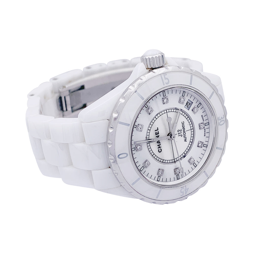 Chanel "J12" watch, white ceramic, diamonds.