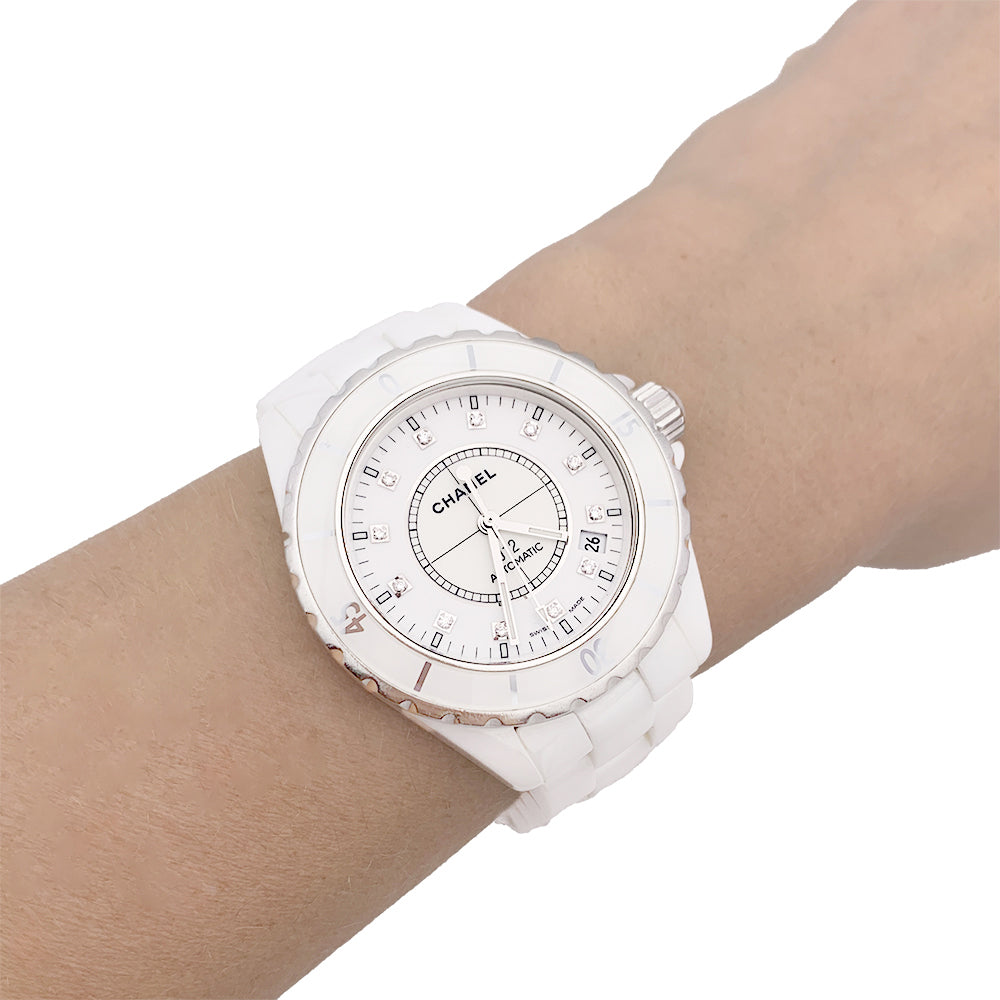 Chanel "J12" watch, white ceramic, diamonds.
