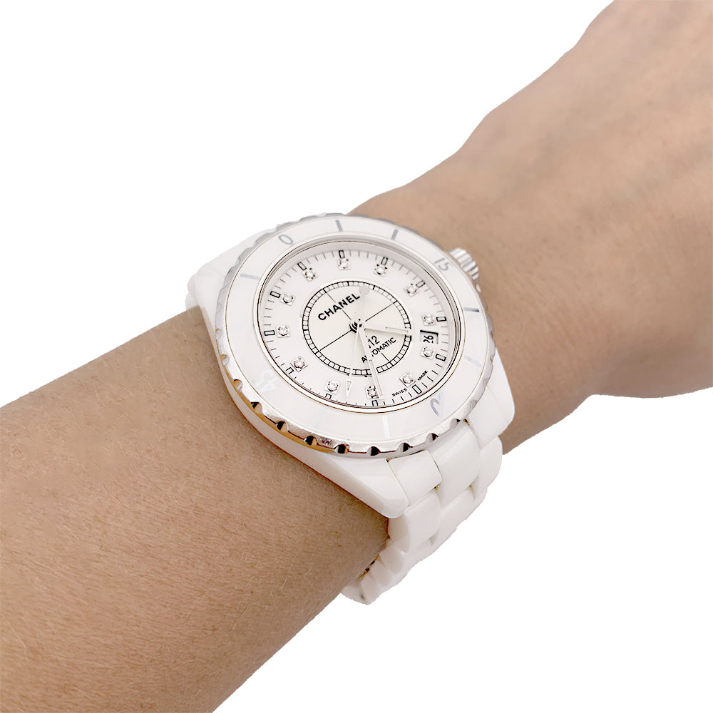 Chanel "J12" watch, white ceramic, diamonds.