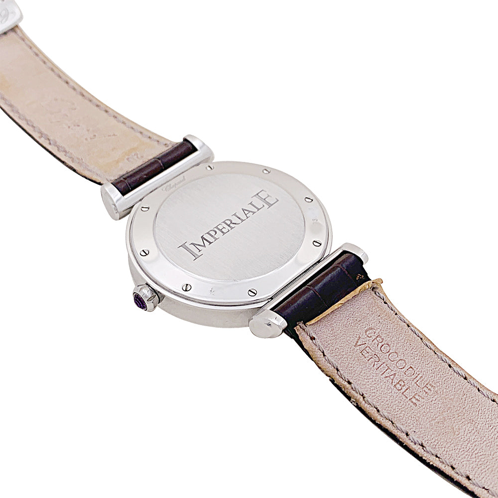 Chopard "Impériale" watch in steel, mother-of-pearl, leather.
