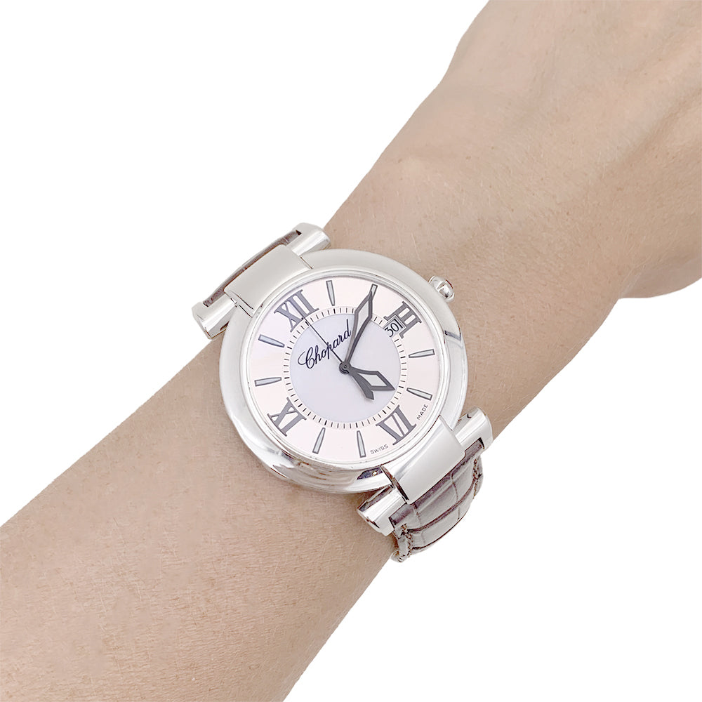Chopard "Impériale" watch in steel, mother-of-pearl, leather.