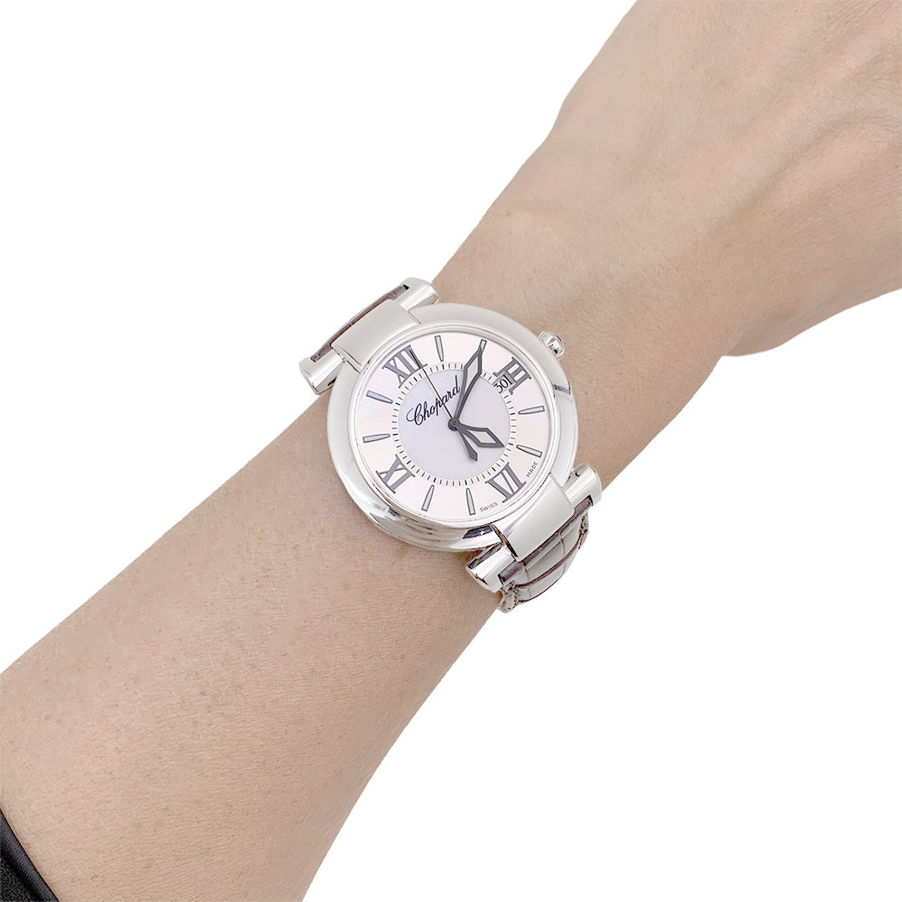 Chopard "Impériale" watch in steel, mother-of-pearl, leather.