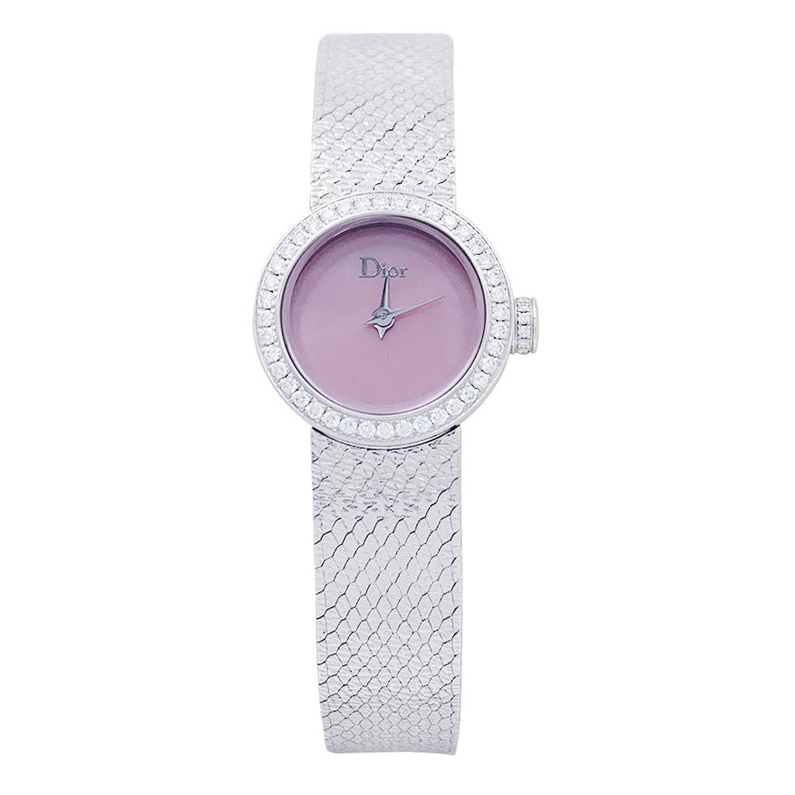 Montre Dior, "La Mini D de Dior Satine", acier, diamants, nacre.