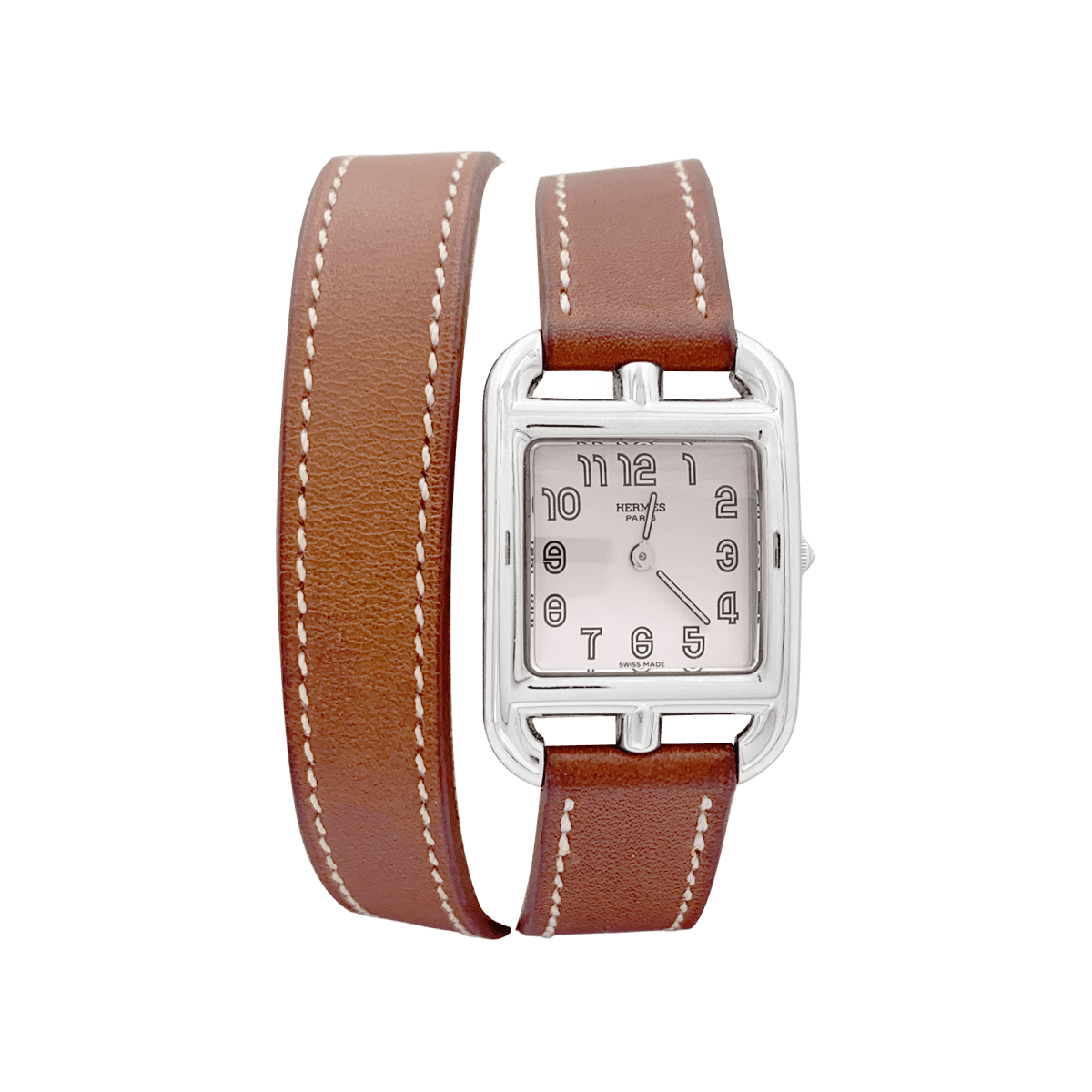 Montre Hermès, "Cape Cod", acier, cuir. quartz - Maison Eloe