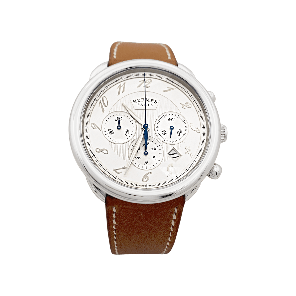 Montre Hermès, "Arceau Chronographe", acier, cuir. - Maison Eloe