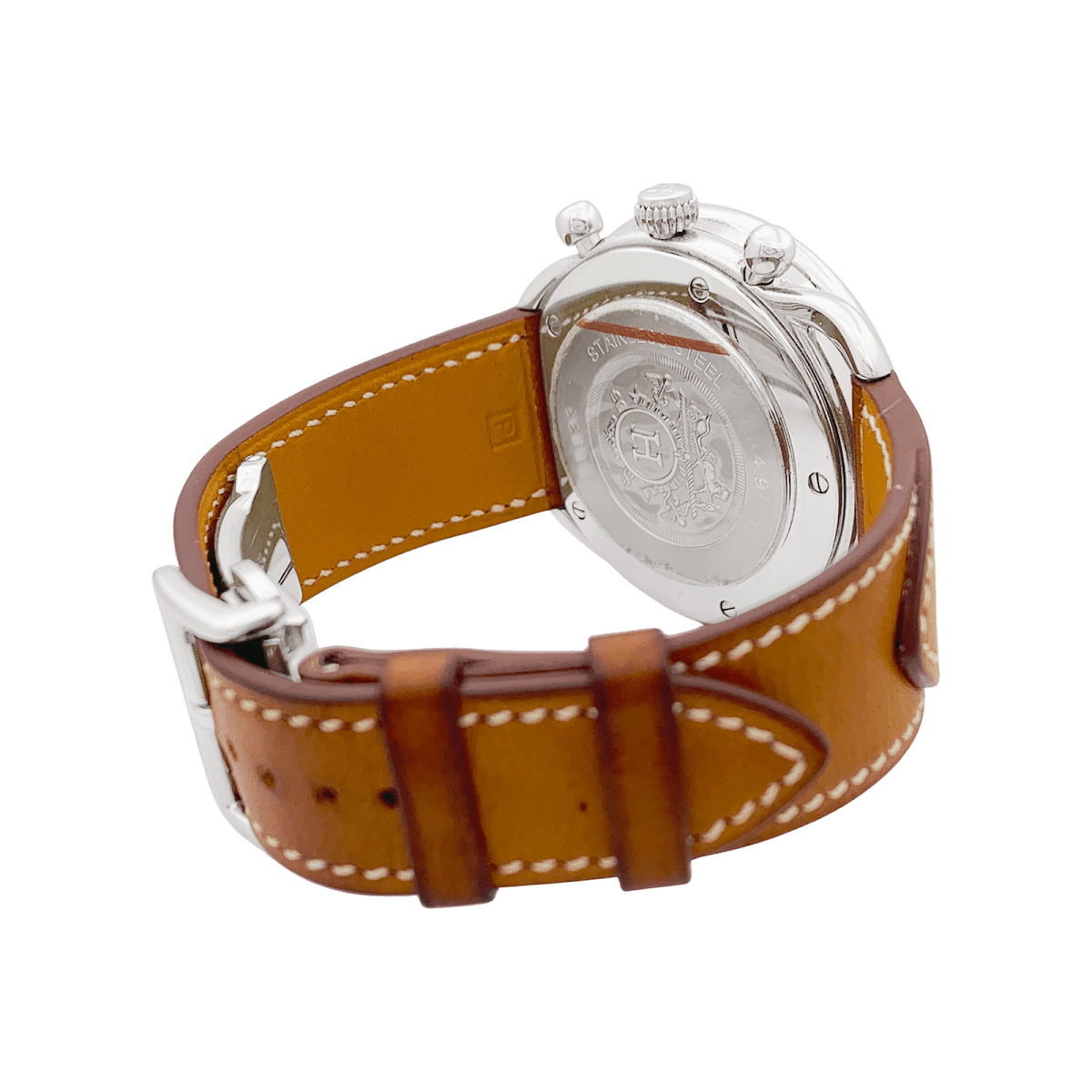 Montre Hermès, "Arceau Chronographe", acier, cuir. - Maison Eloe