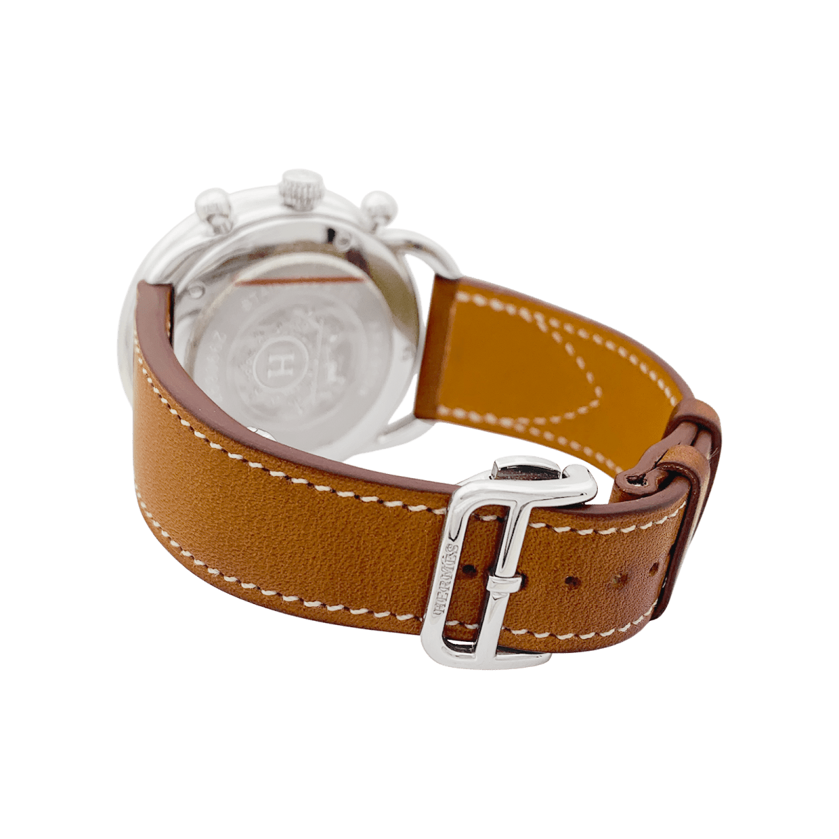 Montre Hermès, "Arceau Chronographe", acier, cuir. - Maison Eloe