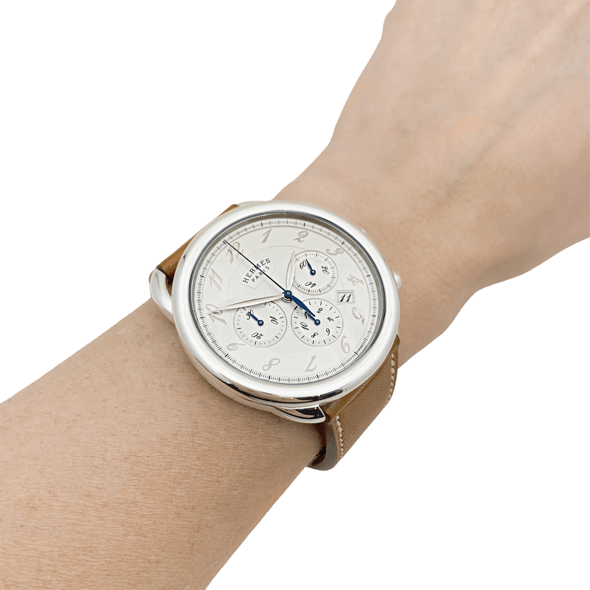 Montre Hermès, "Arceau Chronographe", acier, cuir. - Maison Eloe