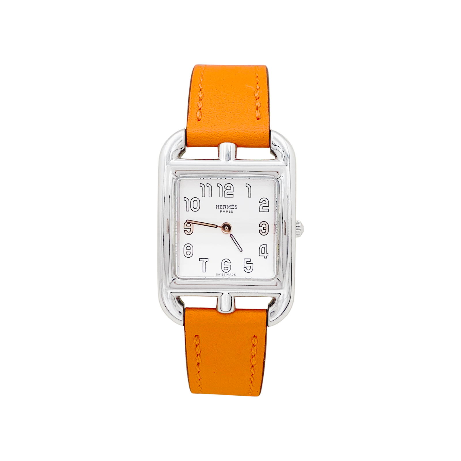 Montre Hermès, "Cape Cod", acier sur cuir.