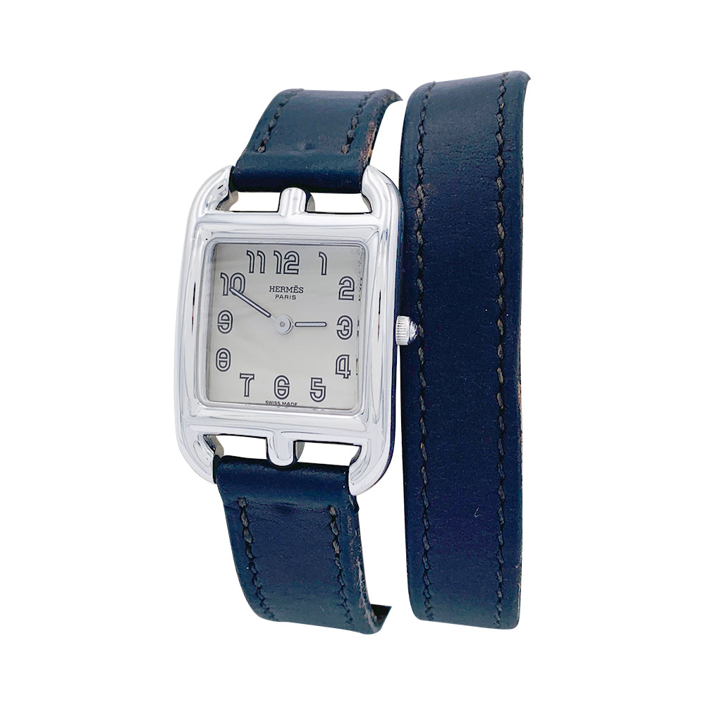 Hermès "Cape Cod" watch in steel on leather.