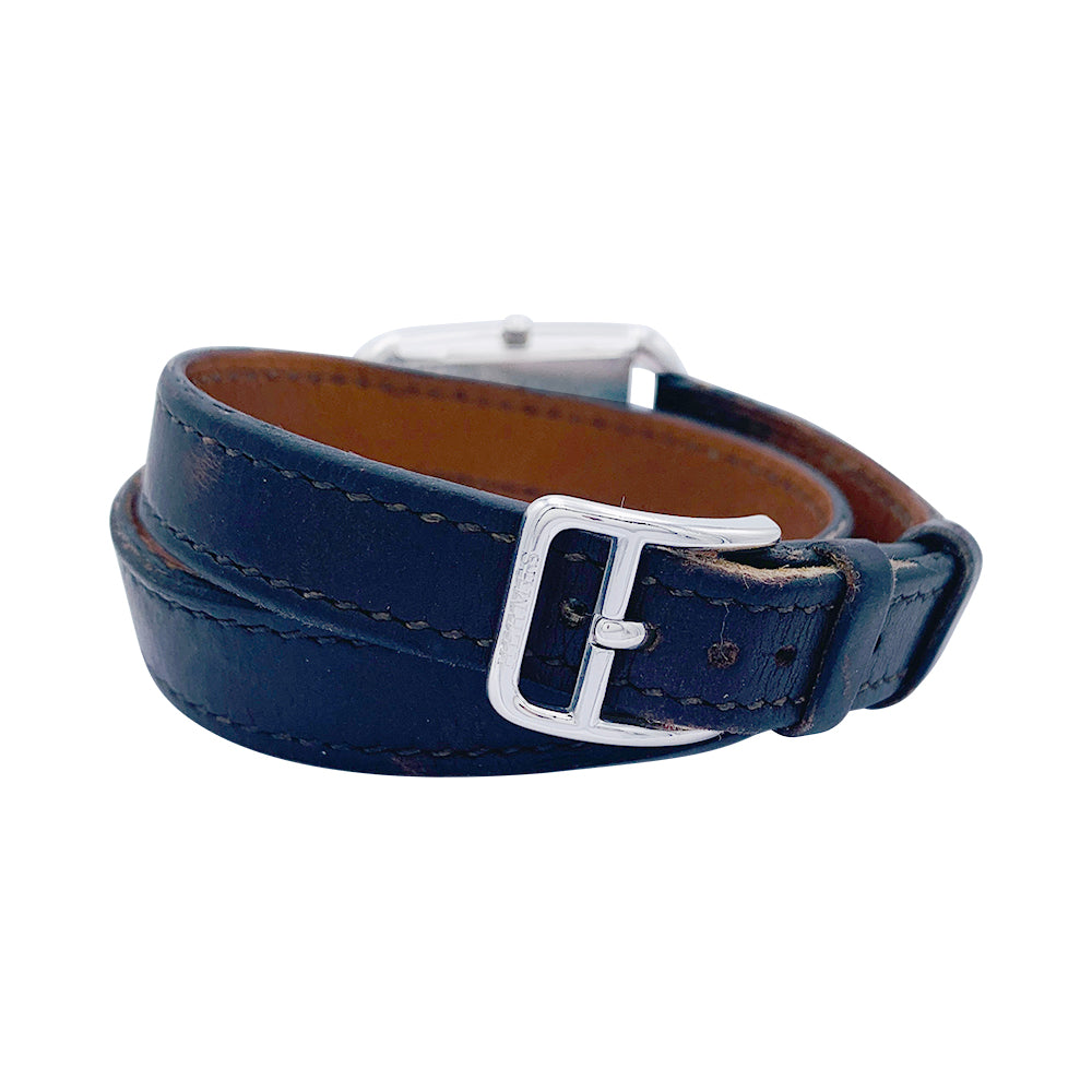 Hermès "Cape Cod" watch in steel on leather.