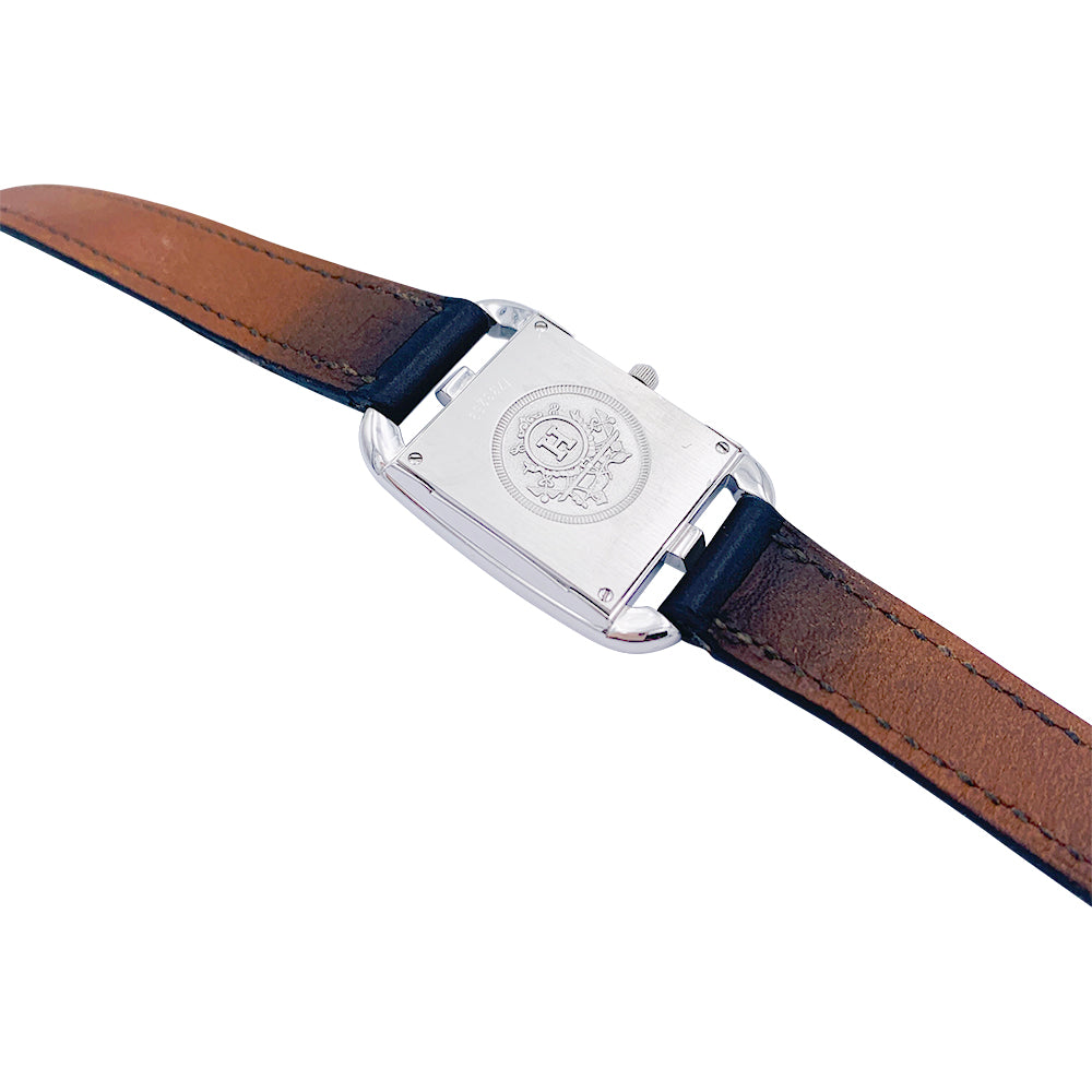 Hermès "Cape Cod" watch in steel on leather.