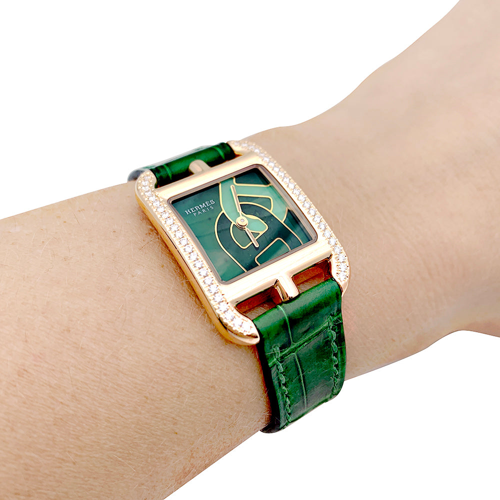 Hermès watch, "Cape Cod", rose gold, diamonds, leather.