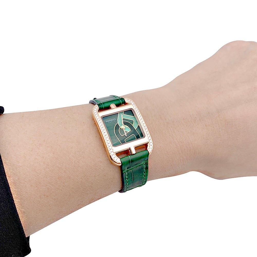 Hermès watch, "Cape Cod", rose gold, diamonds, leather.