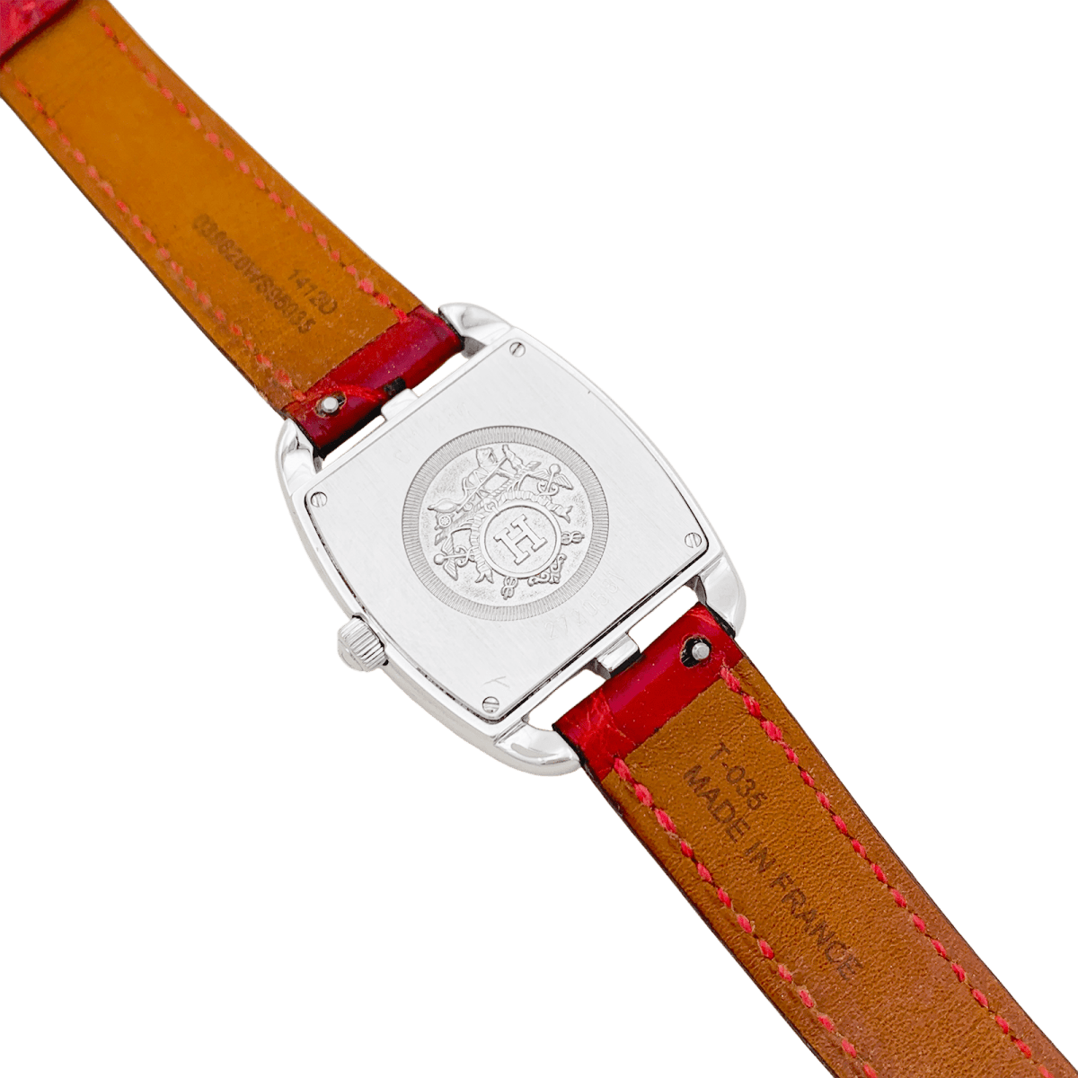 Montre Hermès modèle "Cape Cod Tonneau" en acier et diamants sur cuir. - Maison Eloe