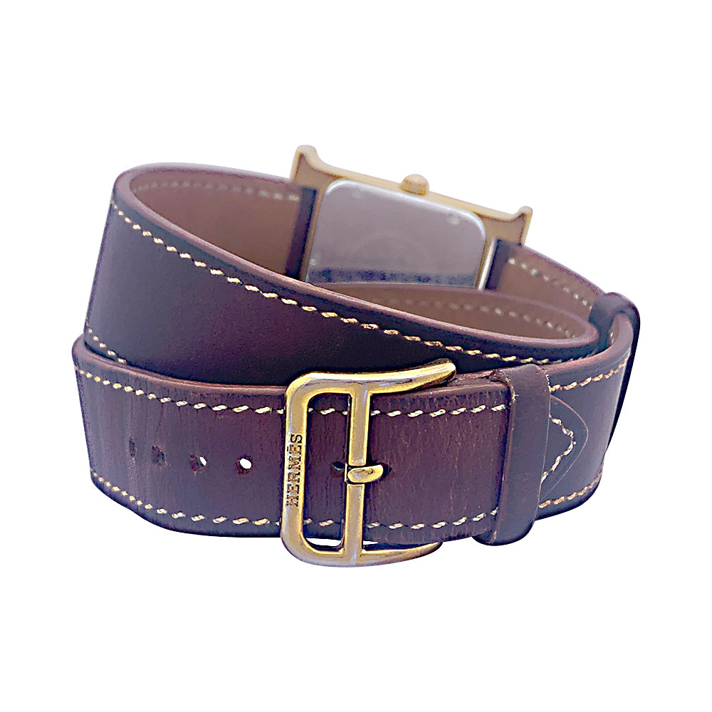 Hermès watch, "Heure H", gold plated, steel on leather.