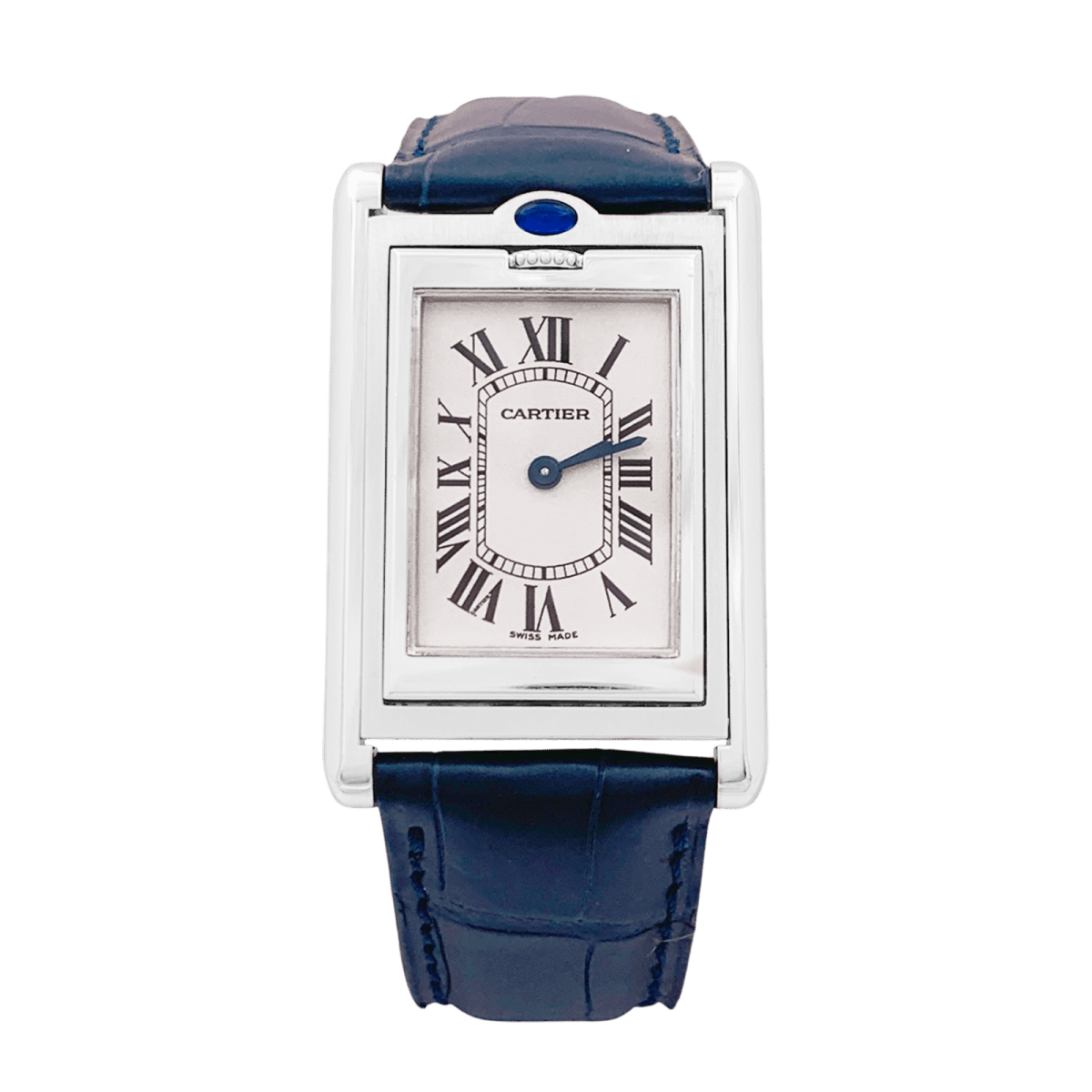Montre Cartier, "Tank Basculante", acier, cuir. - Maison Eloe