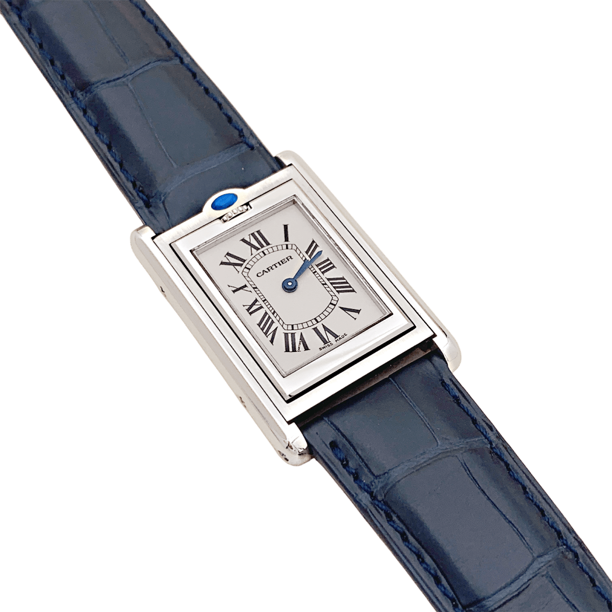 Montre Cartier, "Tank Basculante", acier, cuir. - Maison Eloe