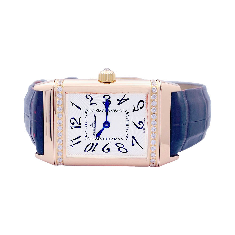 Montre Jaeger-LeCoultre, "Reverso Duetto", en or rose et diamants.