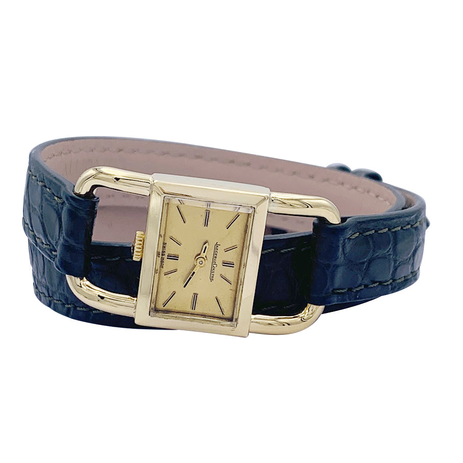 Montre Jaeger-Lecoultre, "Etrier", or jaune, cuir.