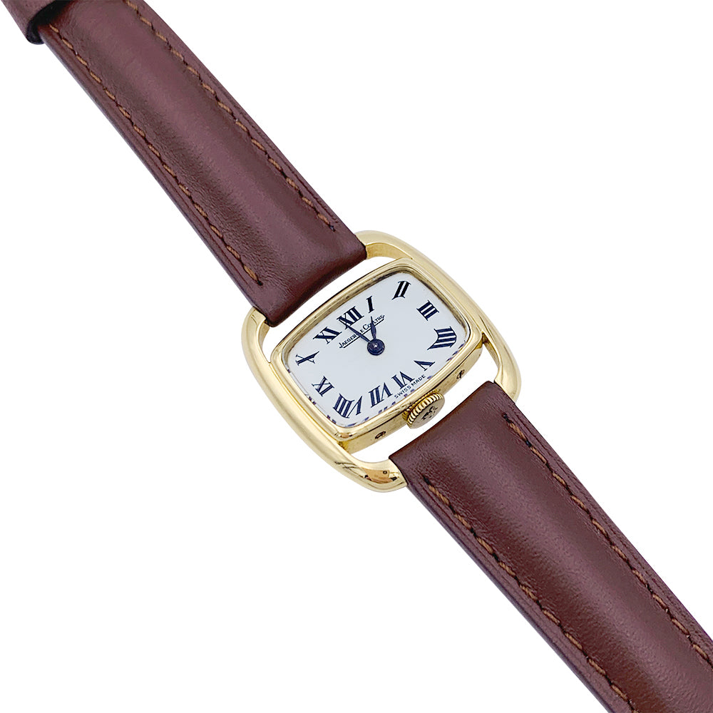 Montre Jaeger-Lecoultre, "Etrier", or jaune, cuir.