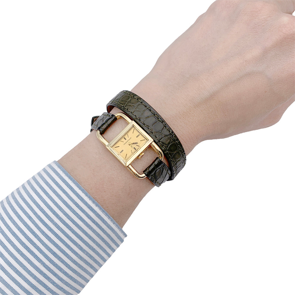 Montre Jaeger-Lecoultre, "Etrier", or jaune, cuir.
