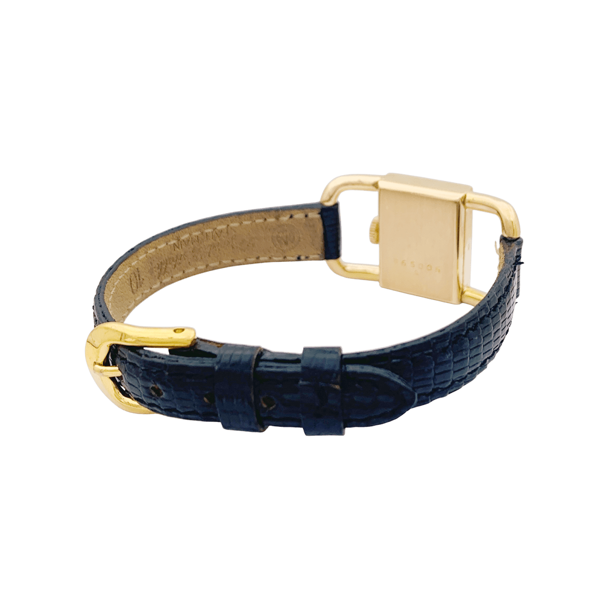 Montre Jaeger - Lecoultre, "Etrier", or rose, cuir noir - Maison Eloe
