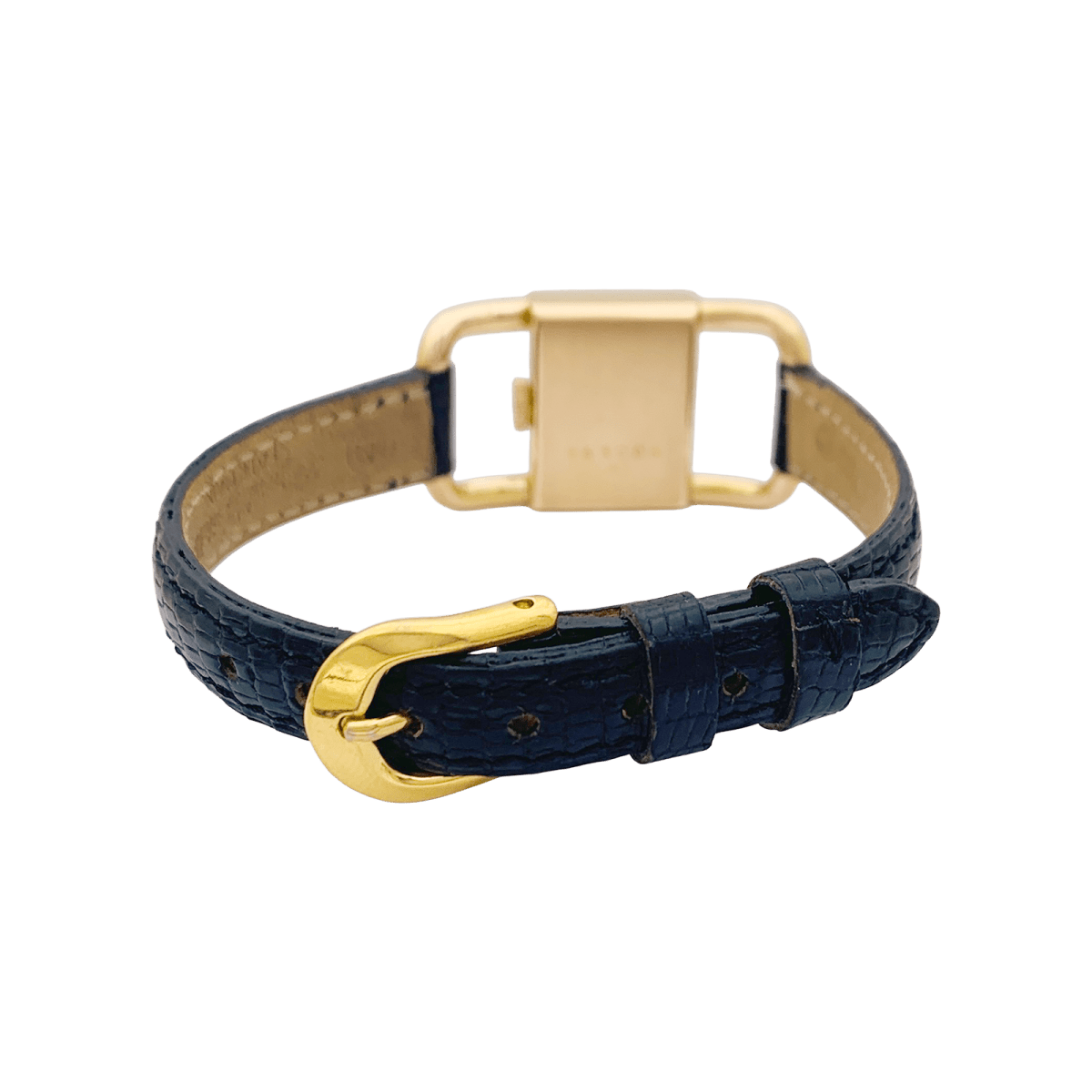 Montre Jaeger - Lecoultre, "Etrier", or rose, cuir noir - Maison Eloe